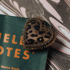 Leopard Print Heart Hand Embroidered Brooch 