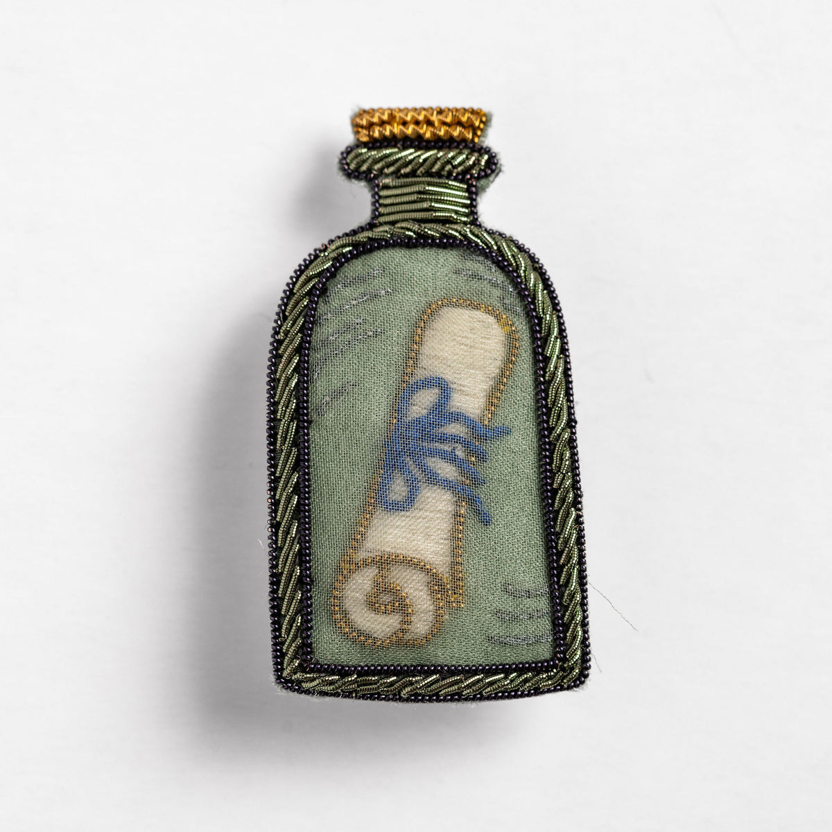 Message in a Bottle Hand Embroidered Brooch 