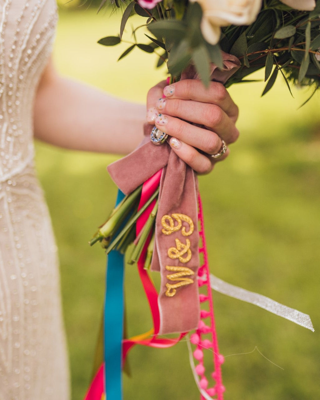 Morwenna & Greg Bespoke Goldwork Wedding Ribbons