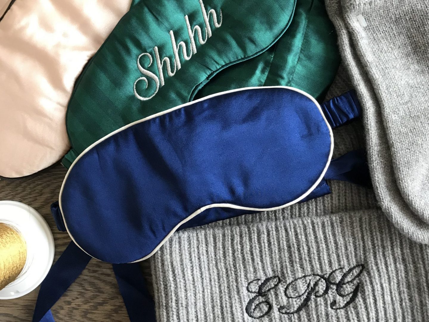 Net-A-Porter Event monogrammed satin eye masks 