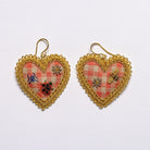 Picnic Heart Earrings - Hand Embroidered heart earrings on a white background 