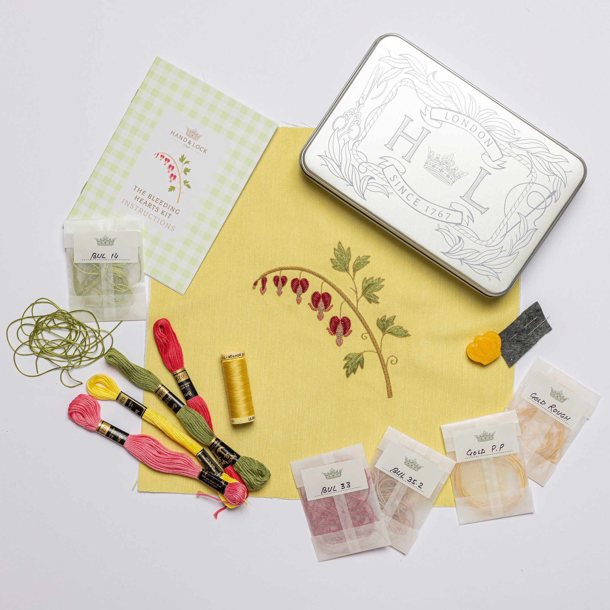 The Bleeding Heart Kit - Embroidery kit of Bleeding Hearts Flower Design with kit materials