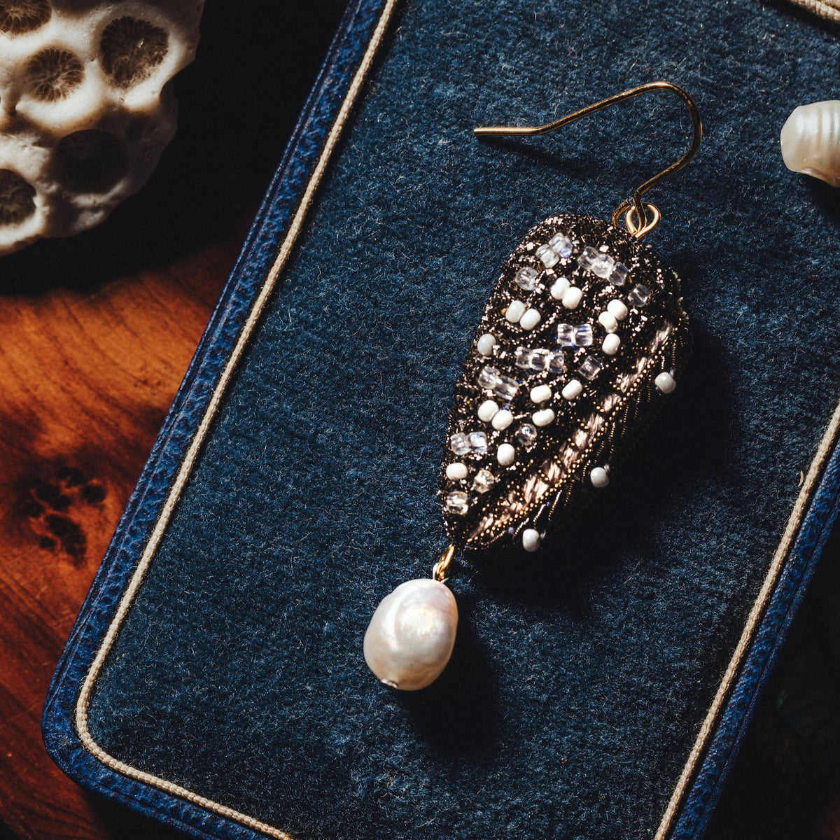 Seashell Hand Embroidered Earrings 