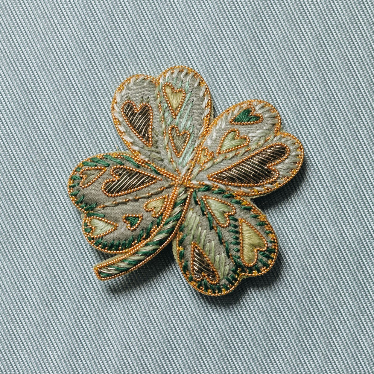 Studio Coverdale Collaboration - Lovers Clover Embroidered Goldwork Brooch