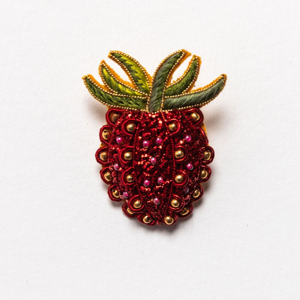 Studio Coverdale Collaboration - Strawberry Embroidered Goldwork Brooch