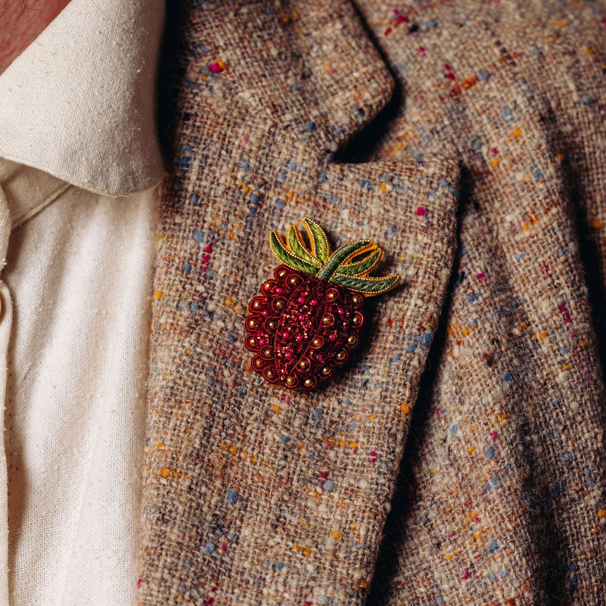 Studio Coverdale Collaboration - Strawberry Embroidered Goldwork Brooch