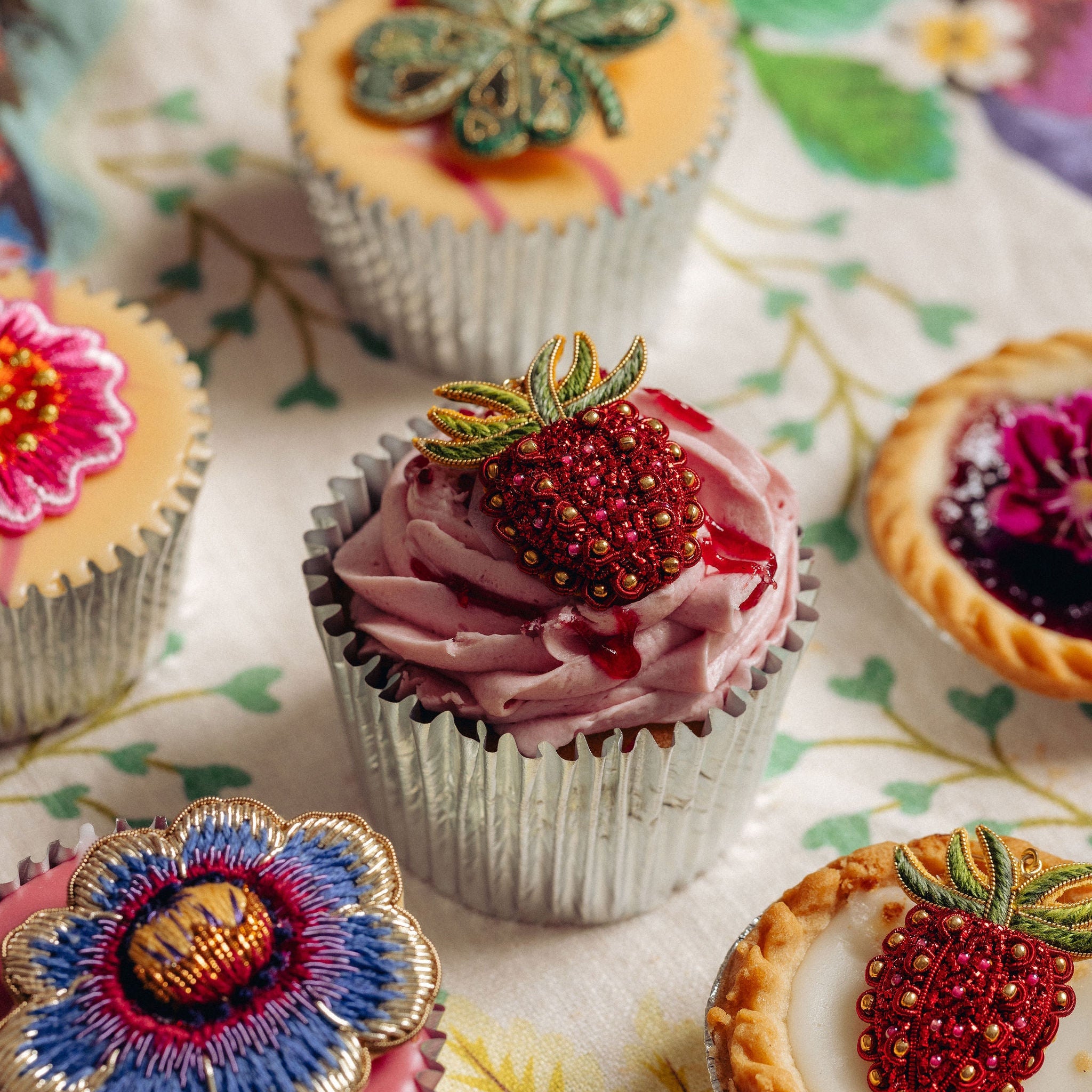 Studio Coverdale Collaboration - Strawberry Embroidered Goldwork Brooch