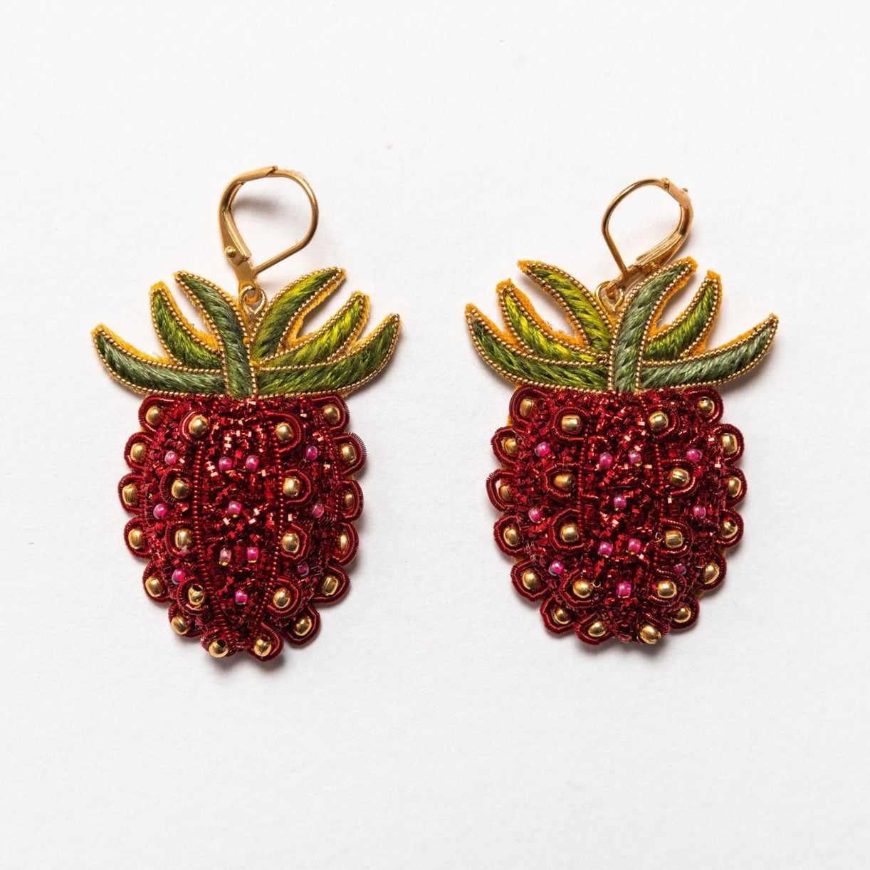 Studio Coverdale Collaboration - Strawberry Embroidered Goldwork Earrings