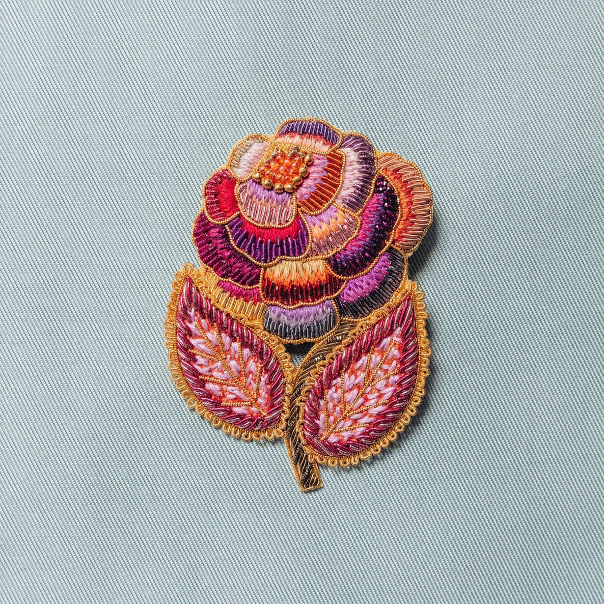 Studio Coverdale Collaboration - Thorny Weaver Embroidered Goldwork Brooch