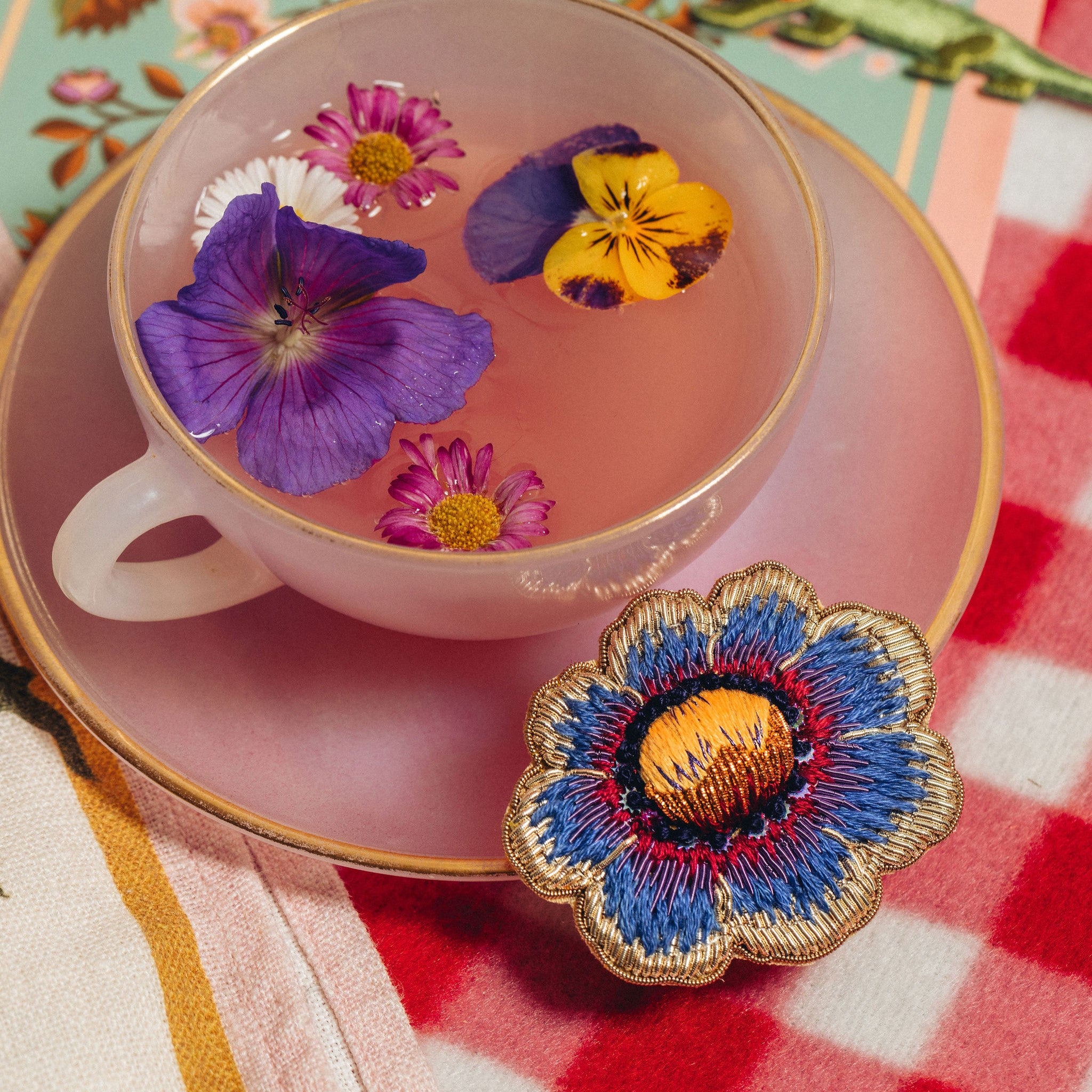 Studio Coverdale Collaboration - Ziggy Flower Embroidered Goldwork Brooch