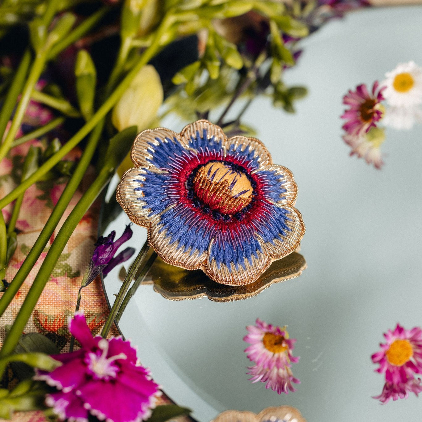Studio Coverdale Collaboration - Ziggy Flower Embroidered Goldwork Brooch