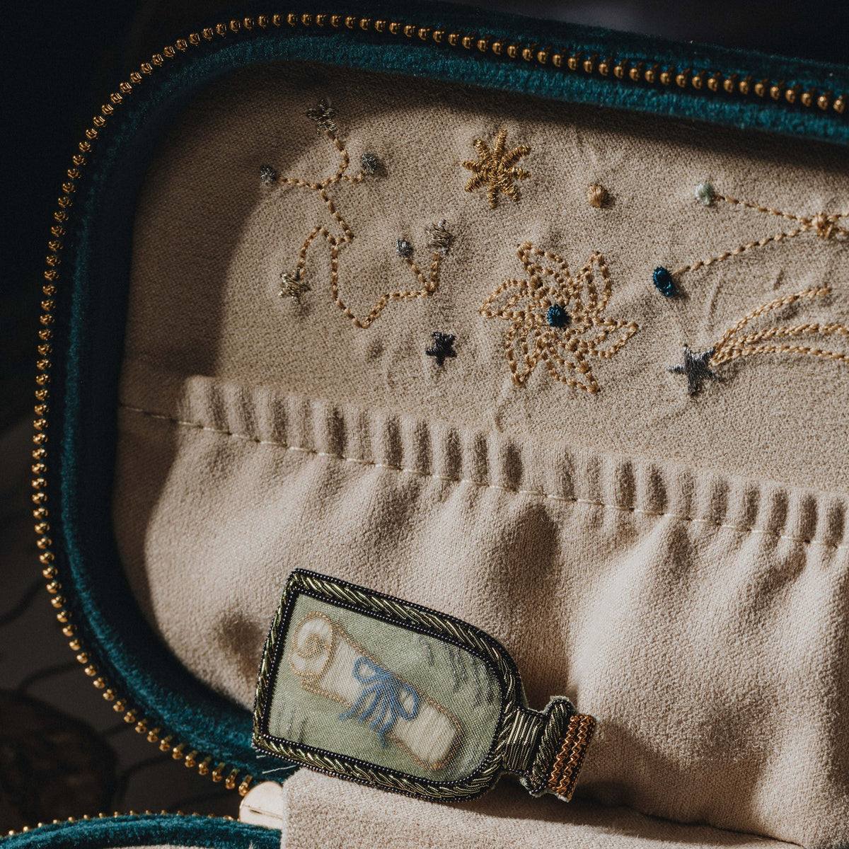 The Celestial Compass Box - Embroidered Jewellery Box 