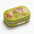 The Garden Embroidered Jewellery Box - Green jewelry box with floral and butterfly embroidery on a white background