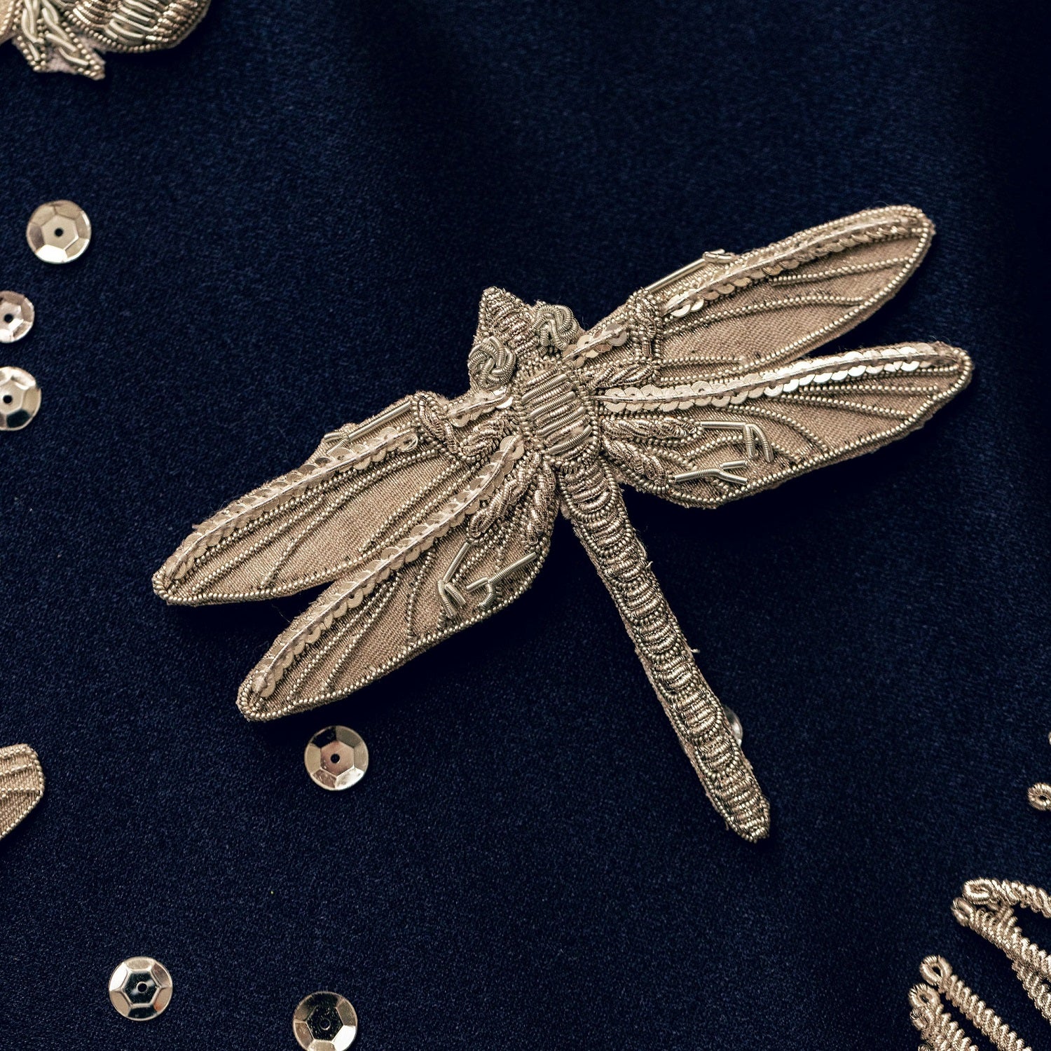The Silver Collection - Hand Embroidered Dragonfly Brooch