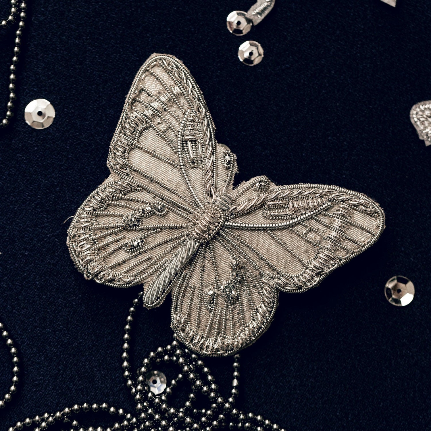 The Silver Collection - The Hand Embroidered Butterfly Brooch