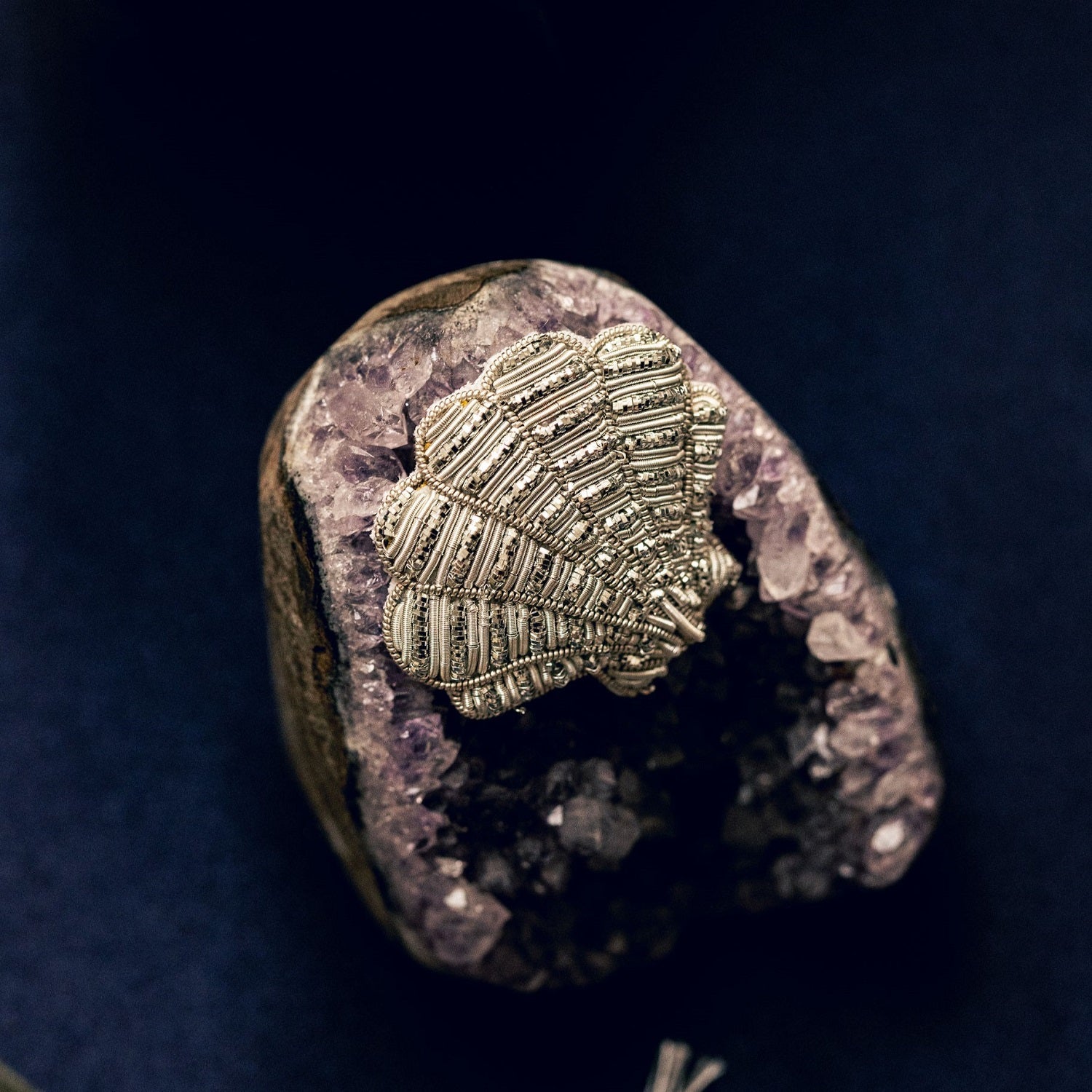 The Silver Collection - The Hand Embroidered Clam Brooch