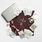 The Wishing Tree Goldwork Embroidery Kit layout with materials , tin and digital print fabric base