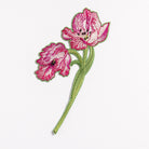 Tulip Flower Embroidered Patch - Embroidered pink tulip flower patch on a white background