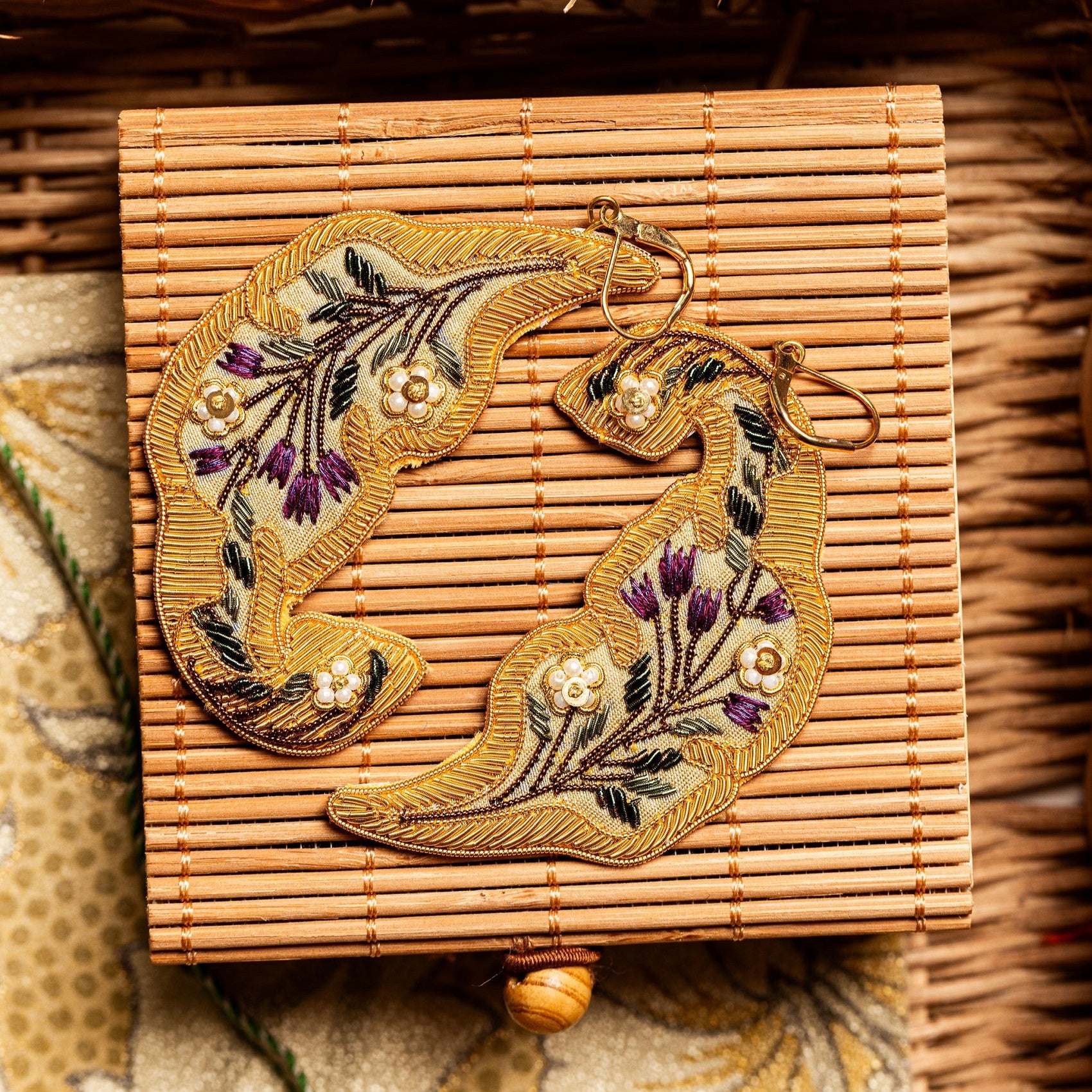 William Morris Hand Embroidered Goldwork Earrings