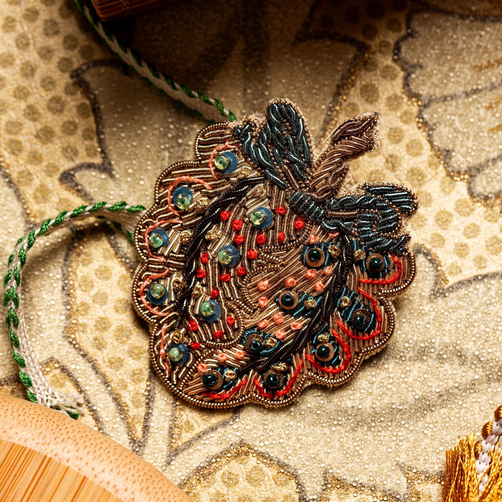 William Morris Hand Embroidered Goldwork Brooch