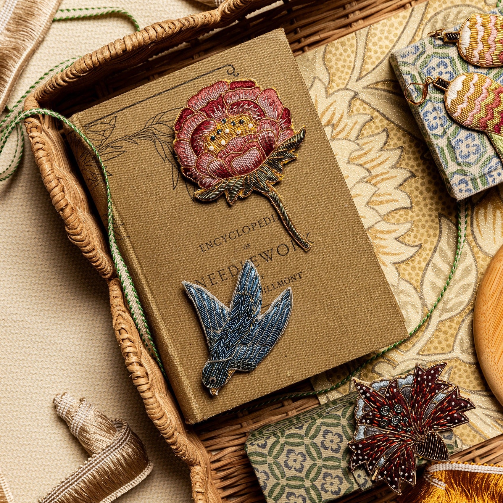 William Morris Hand Embroidered Goldwork Brooches 