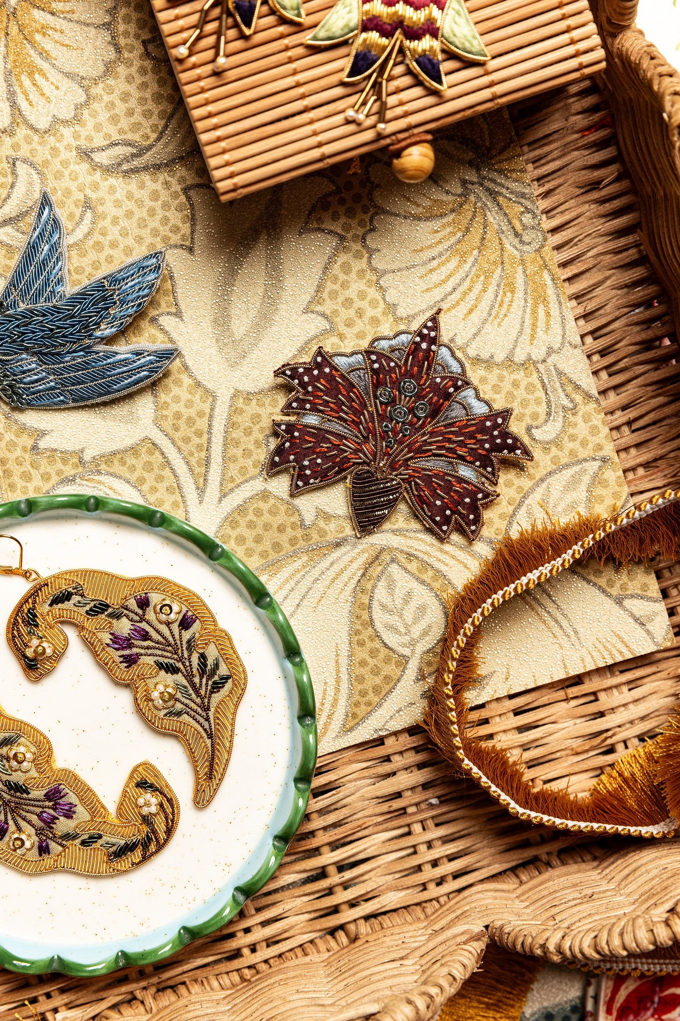 William Morris Hand Embroidered Goldwork Accessories