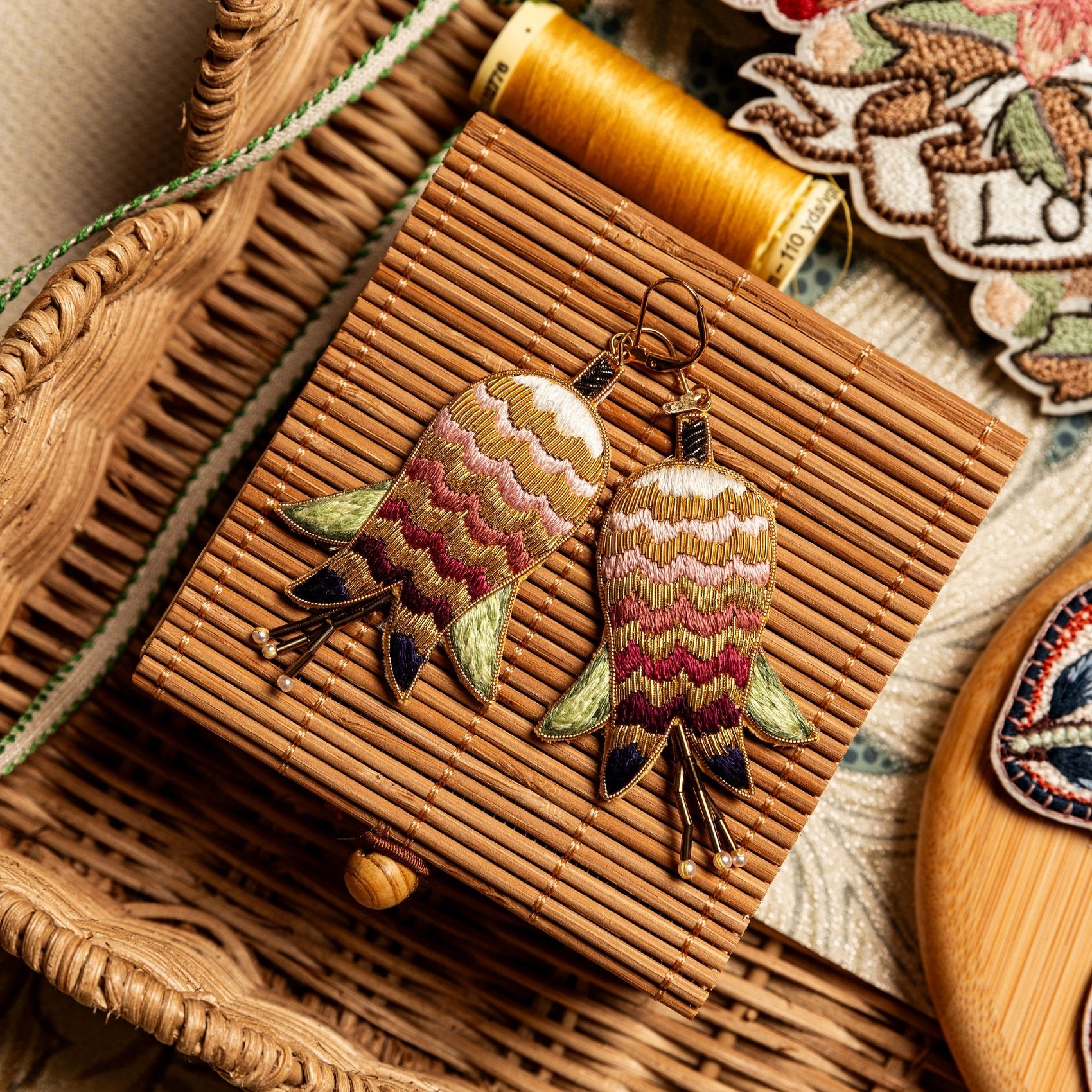 William Morris Hand Embroidered Goldwork Earrings