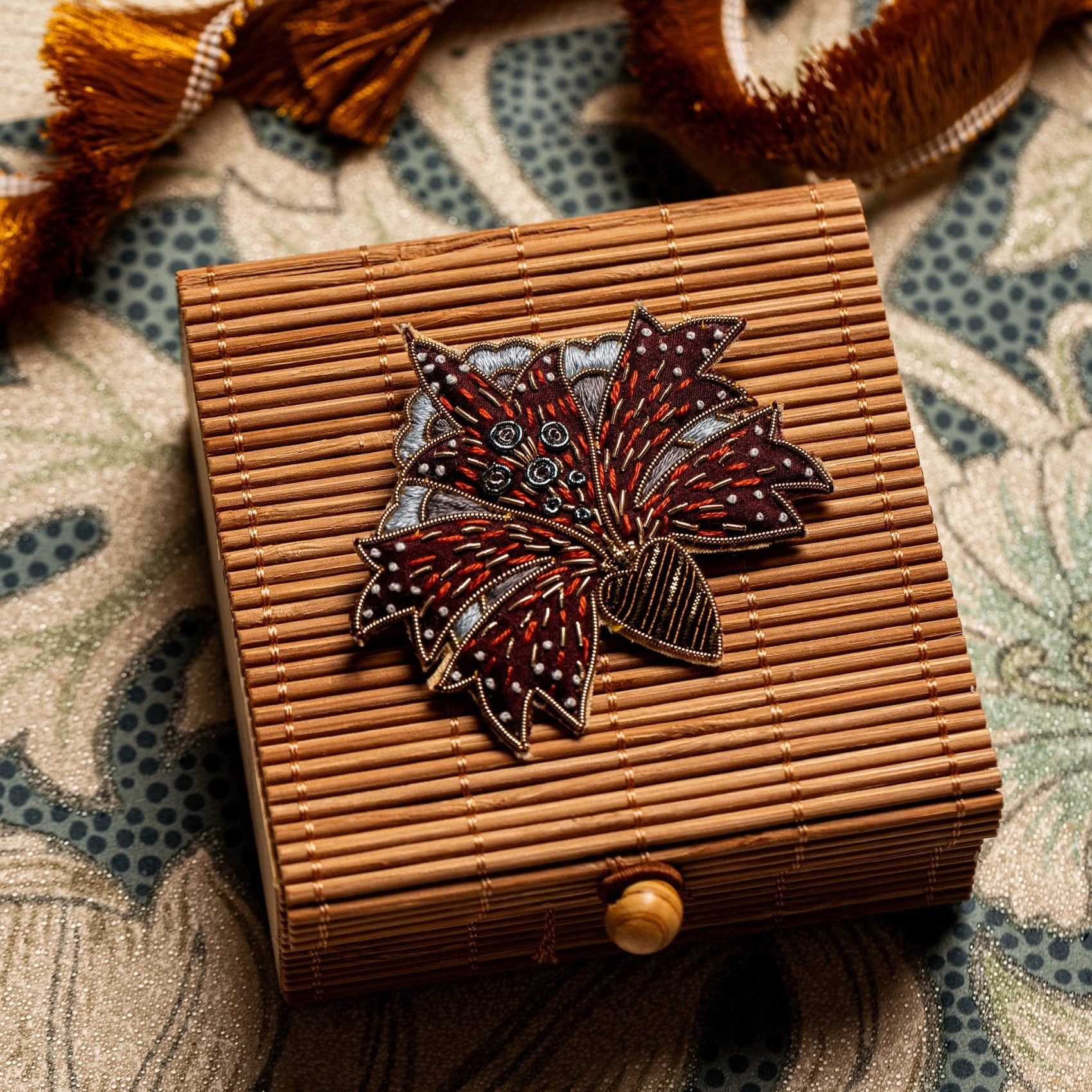 William Morris Hand Embroidered Goldwork Brooch