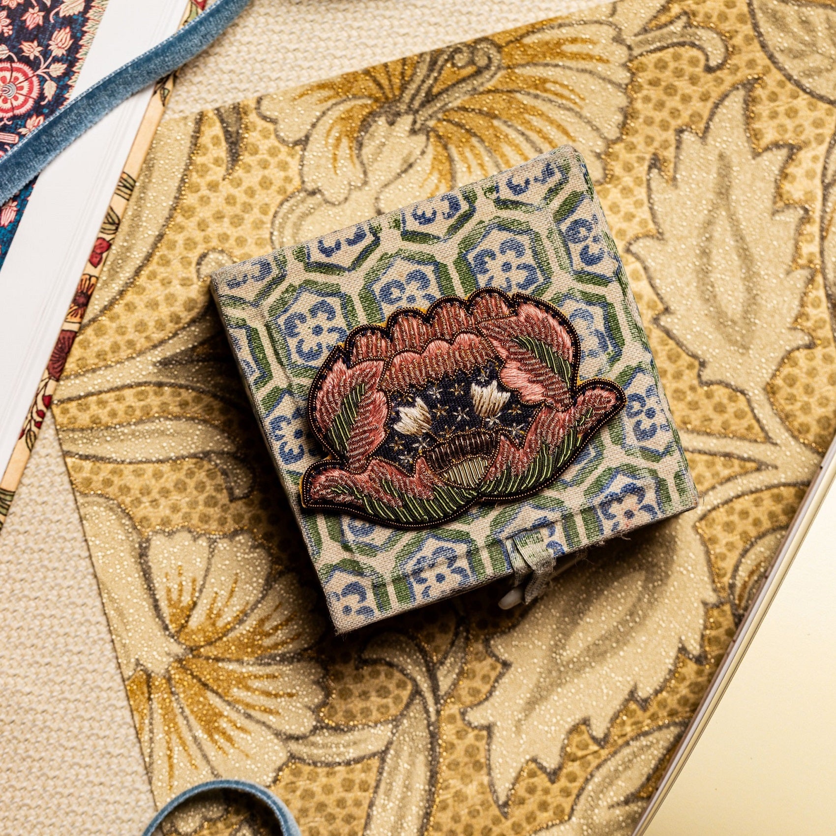 William Morris Hand Embroidered Goldwork Brooch