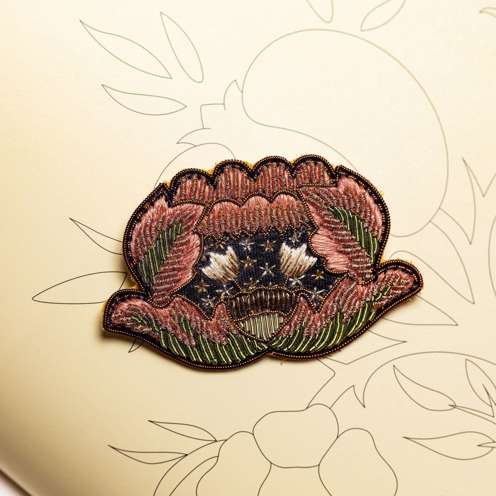 William Morris Hand Embroidered Goldwork Brooch