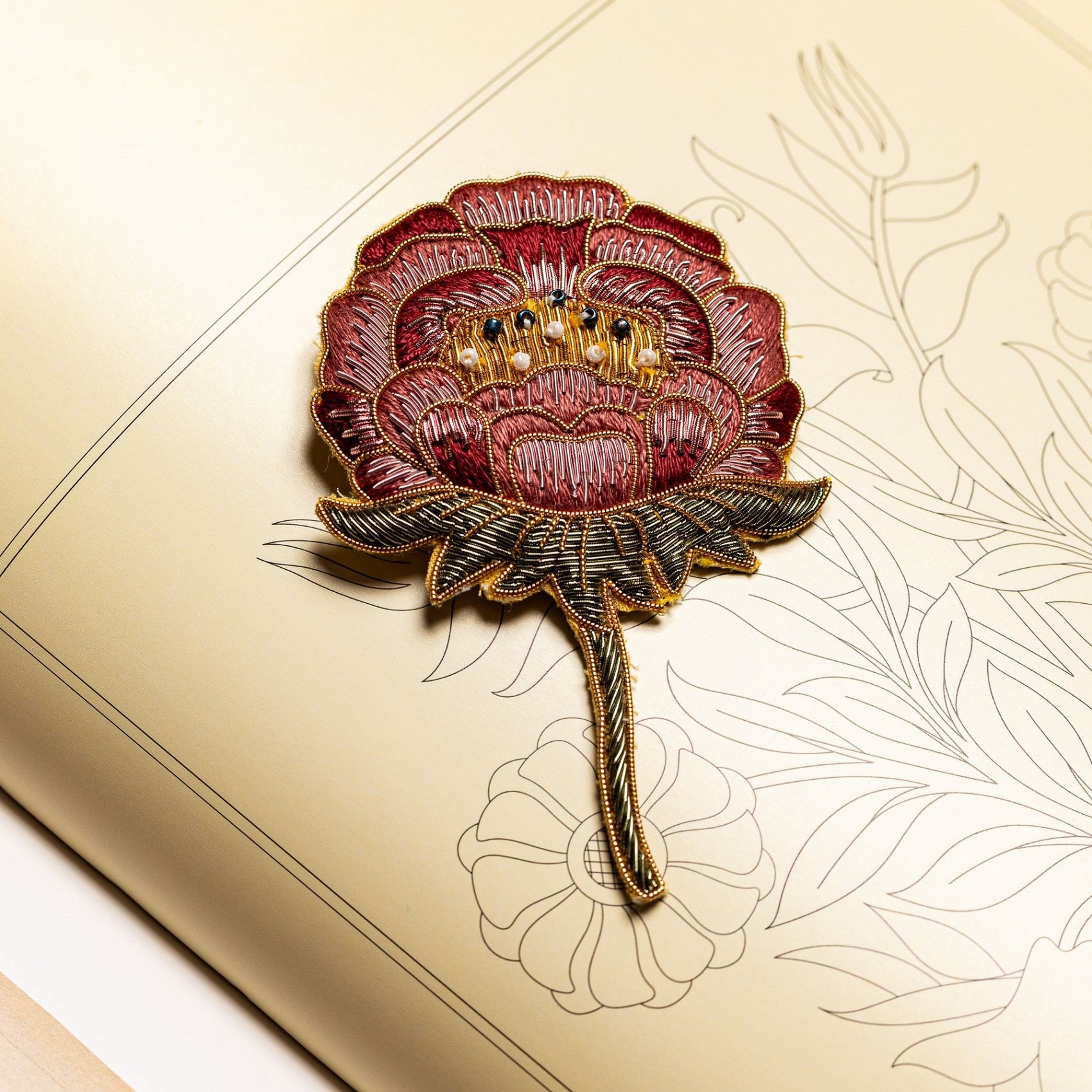 William Morris Hand Embroidered Goldwork Brooch