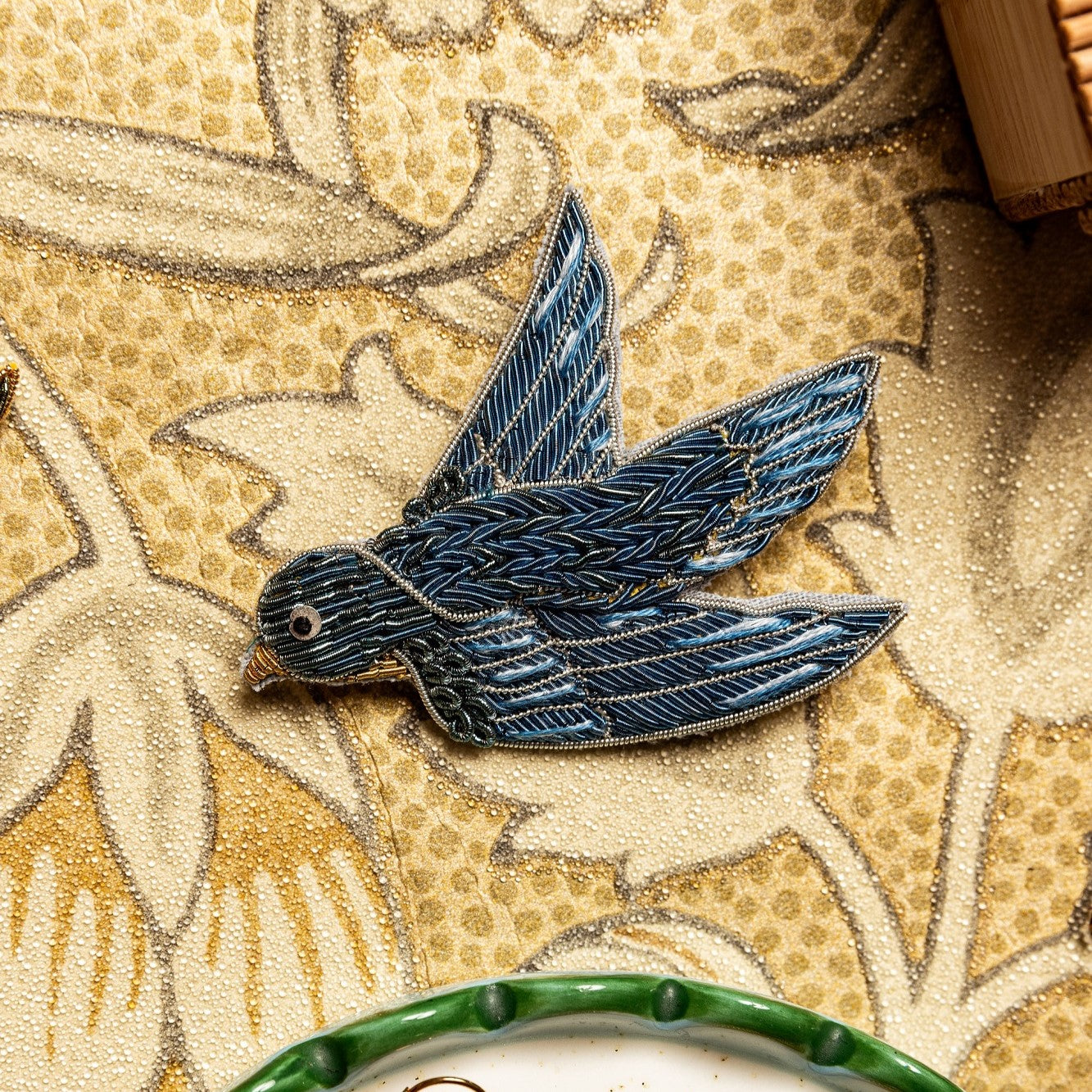 William Morris Hand Embroidered Goldwork Brooch