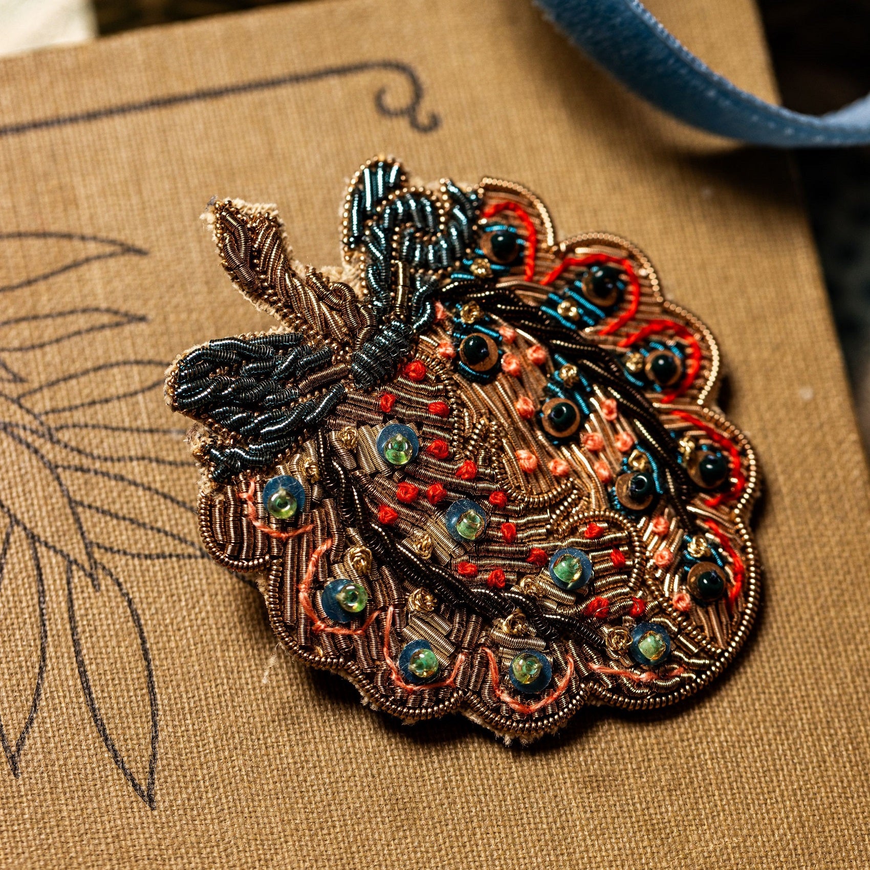 William Morris Hand Embroidered Goldwork Brooch