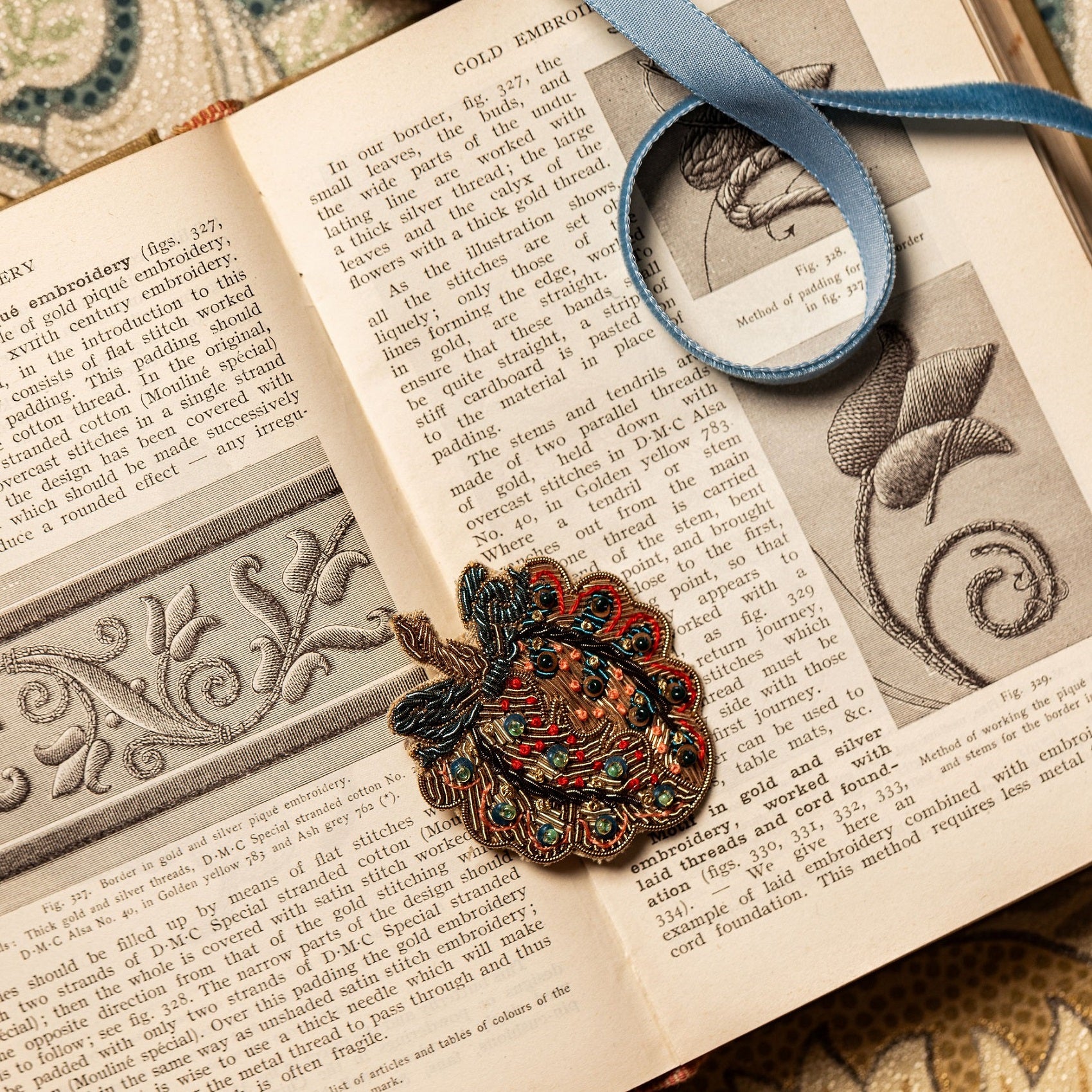 William Morris Hand Embroidered Goldwork Brooch