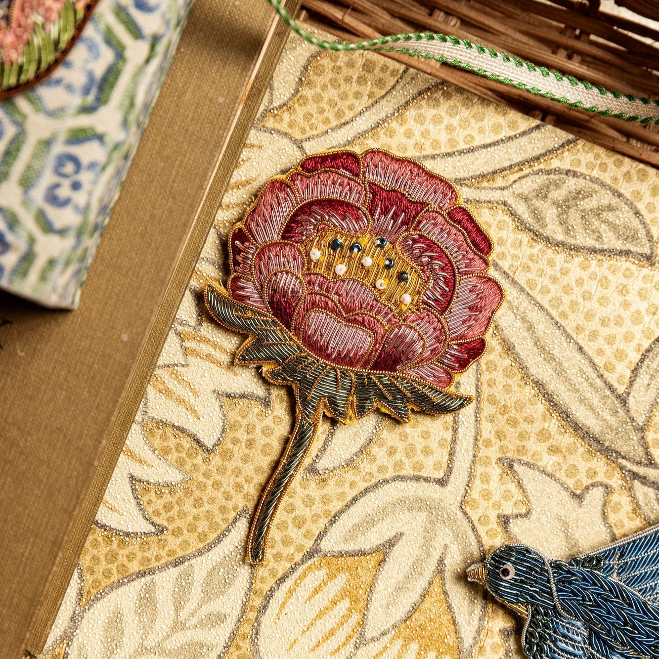 William Morris Hand Embroidered Goldwork Brooch
