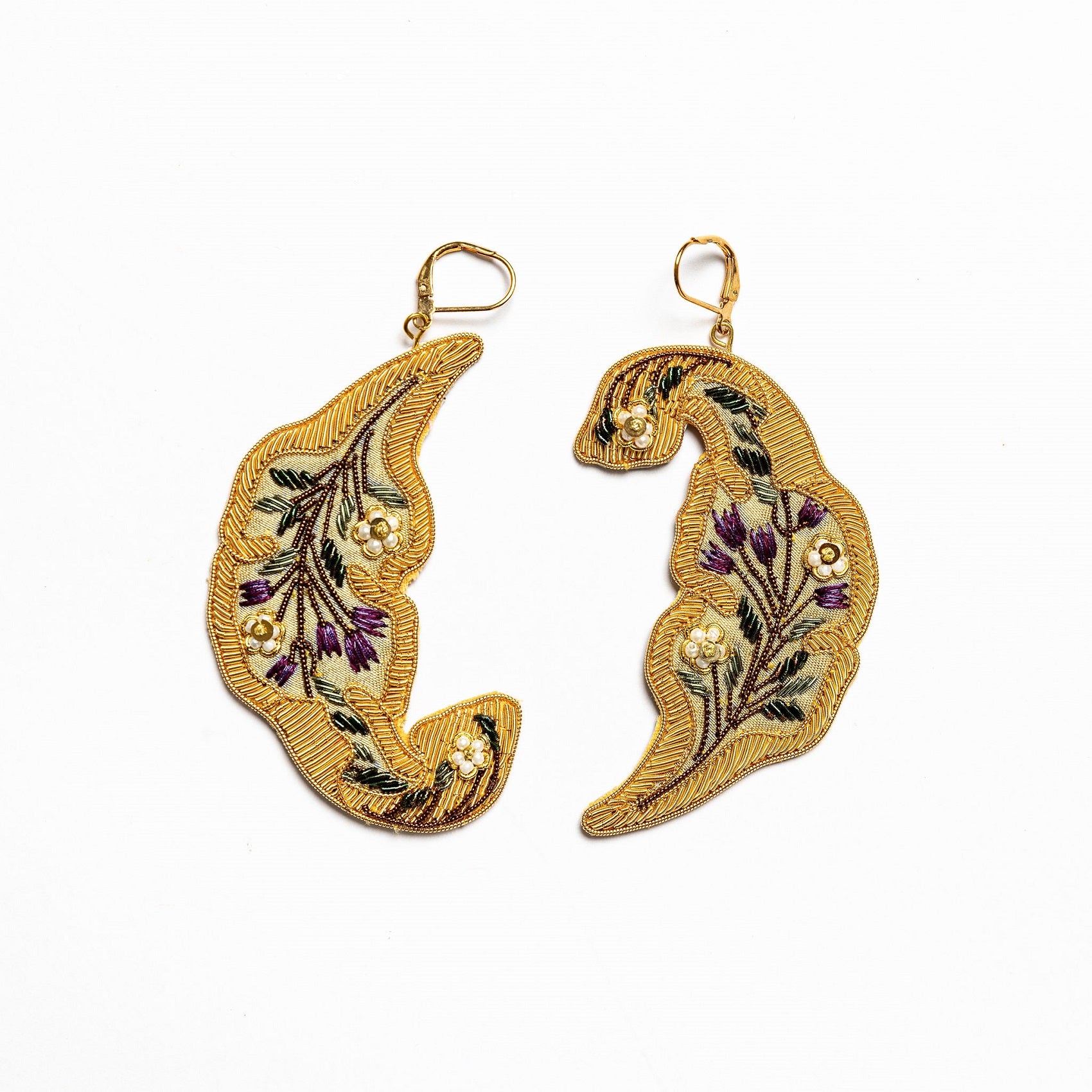 William Morris Hand Embroidered Goldwork Earrings