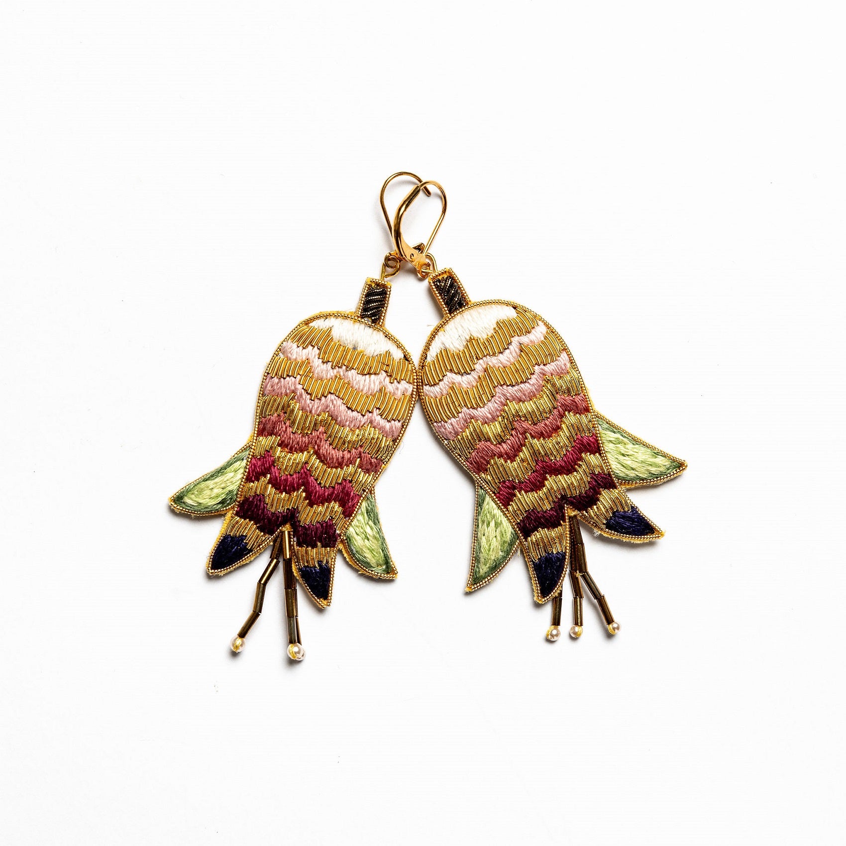 William Morris Hand Embroidered Goldwork Earrings