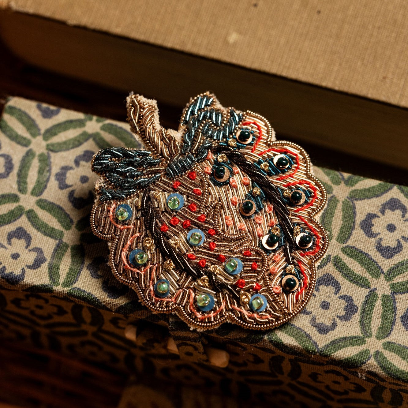 William Morris Hand Embroidered Goldwork Brooch