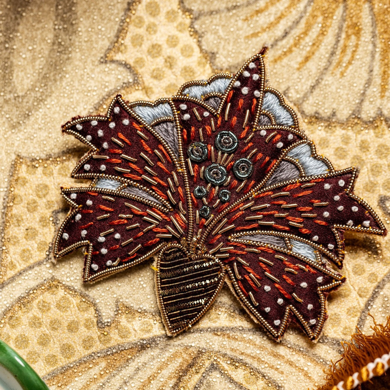 William Morris Hand Embroidered Goldwork Brooch