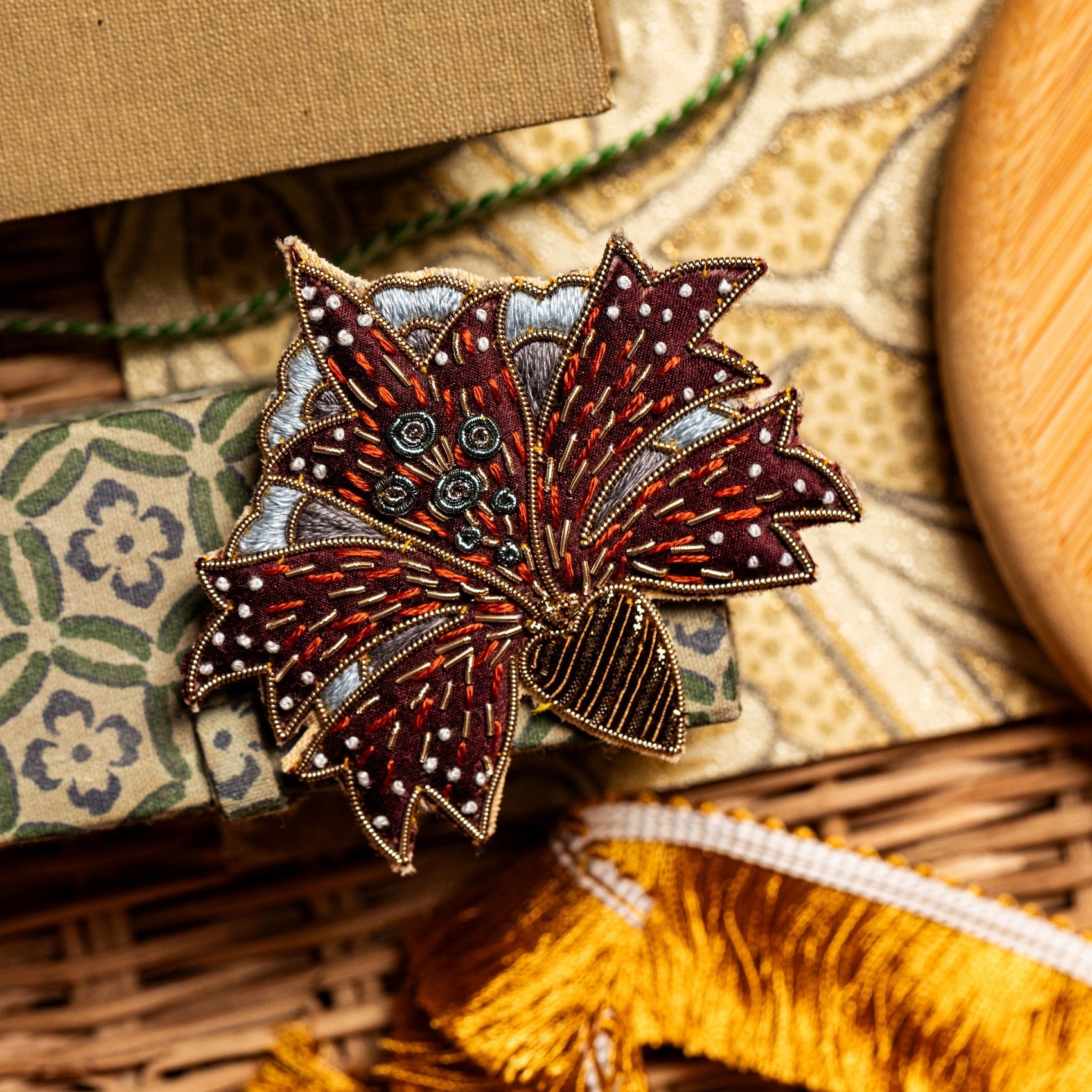 William Morris Hand Embroidered Goldwork Brooch