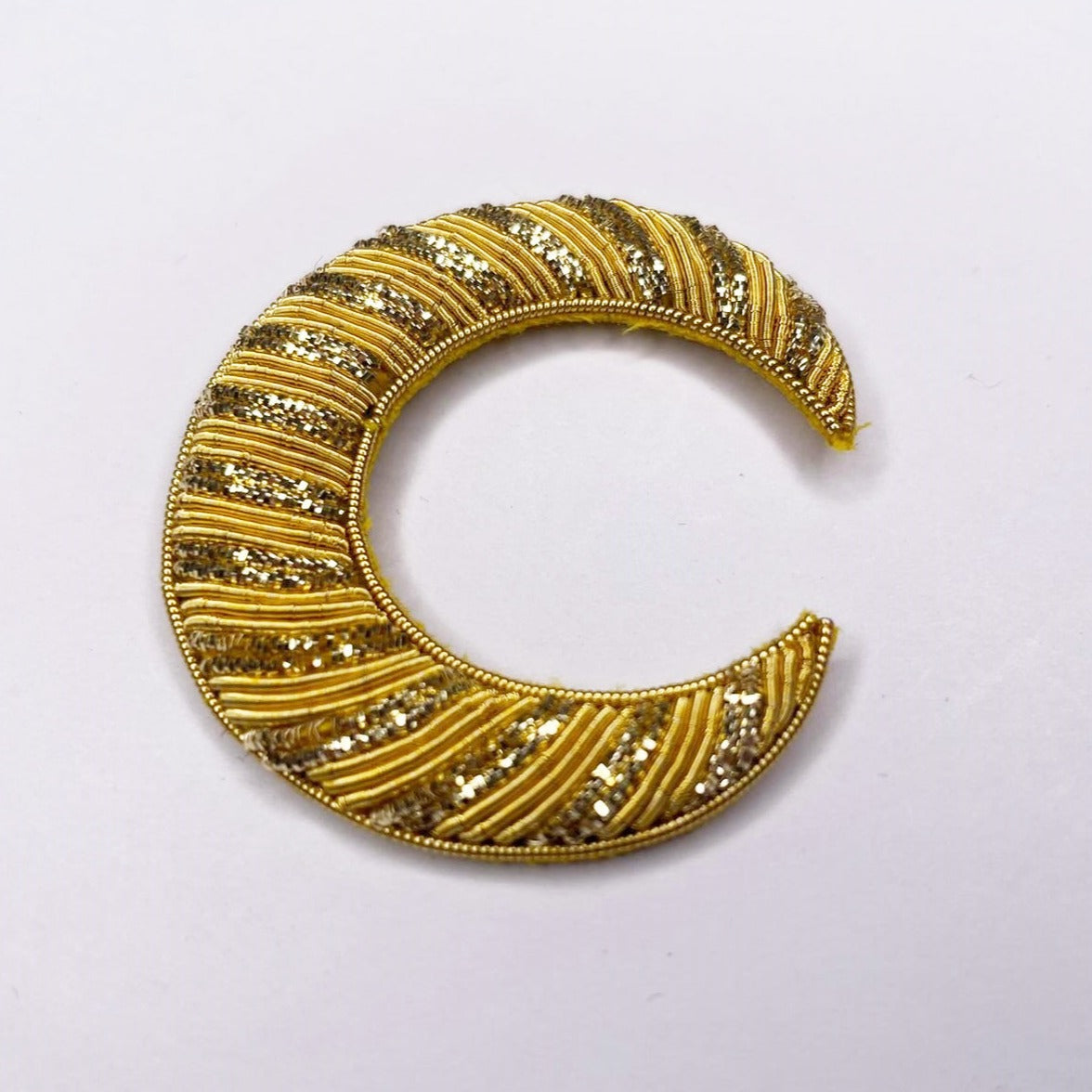 Hand Embroidered Goldwork Crescent Moon in Gold