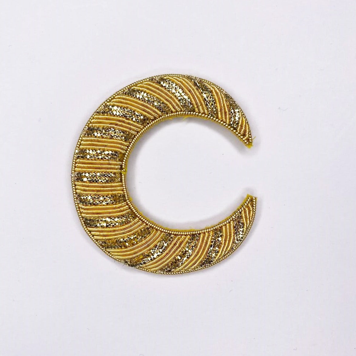 Hand Embroidered Goldwork Crescent Moon in Gold