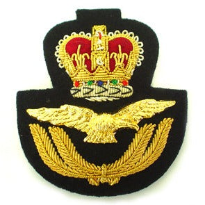 RAF CAP BADGE IN GILT & PLATED WIRE ON BLACK